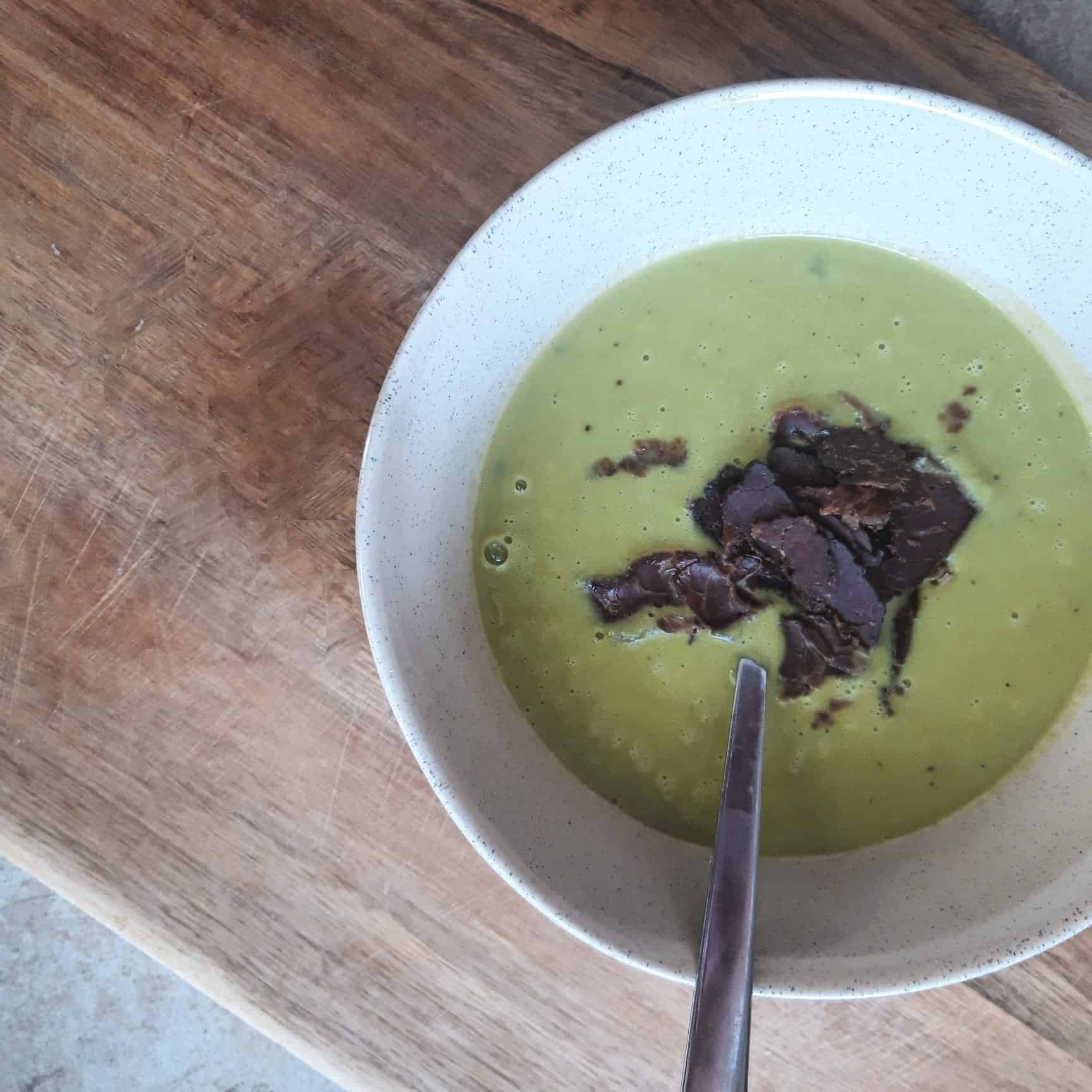 Delicious Pea & Mint Soup with Crispy Biltong Strips